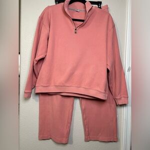 Tommy Bahama Athleisure Ribbed 100% Cotton Coral Knit 3/4 Top and Cropped Pants.